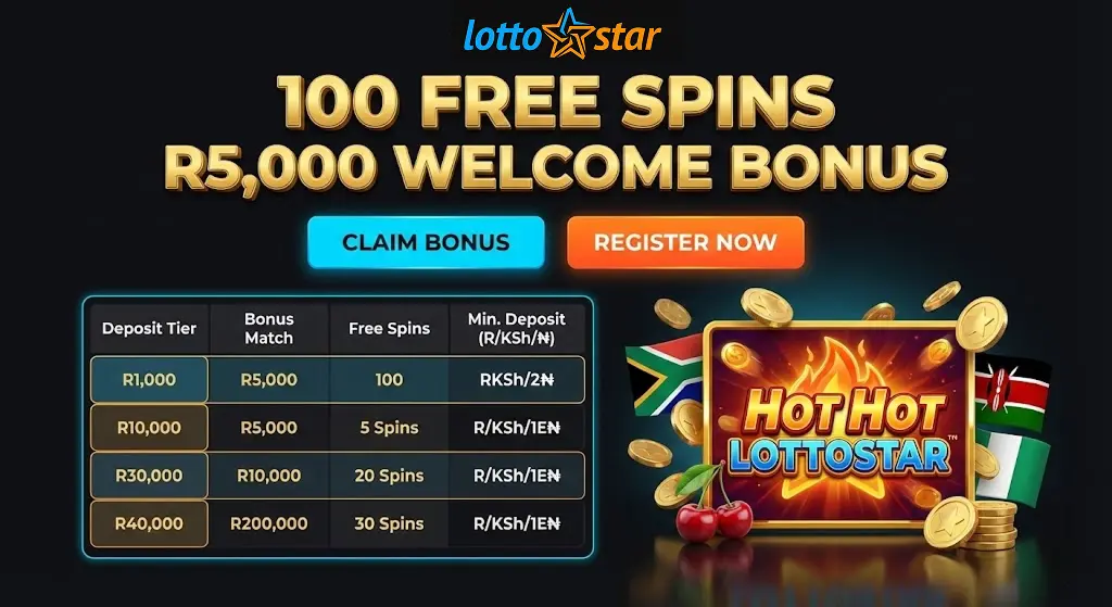 LottoStar bonus Africa - Welcome package with free spins