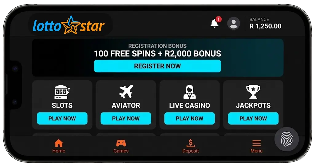 LottoStar app Africa - Mobile casino interface and features