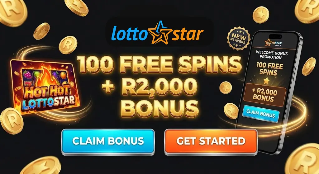LottoStar Africa registration bonus - 100 free spins welcome offer